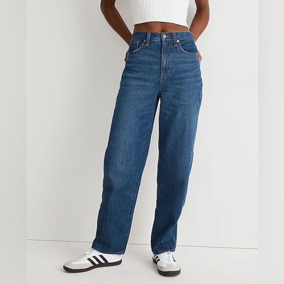 Madewell Baggy Straight High Rise Jeans in Dark Worn Indigo Wash Size 23 NH643 - Picture 2 of 13